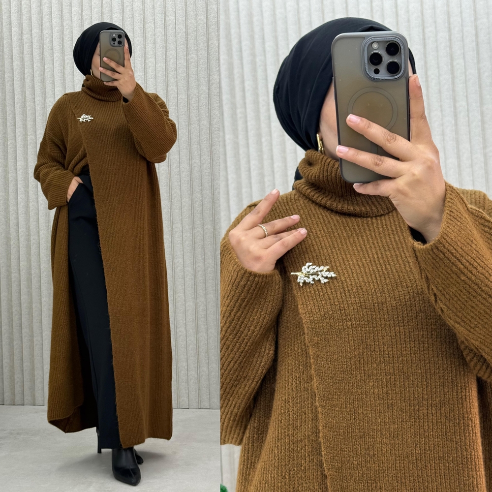 Brown Turtleneck Long Sweater